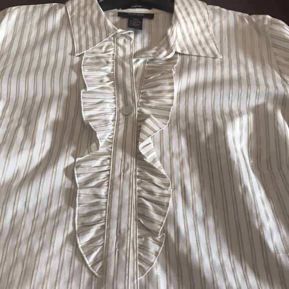 Style & Co Lady's Western White Ruffle Shirt Shimmering Gold Stripes Size 20W - Picture 6 of 10